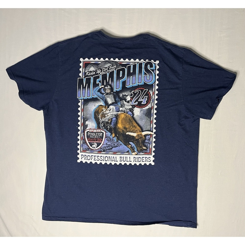 PBR Professional Bull Riders Memphis 24 T Shirt  Men's Size 2XL Blue